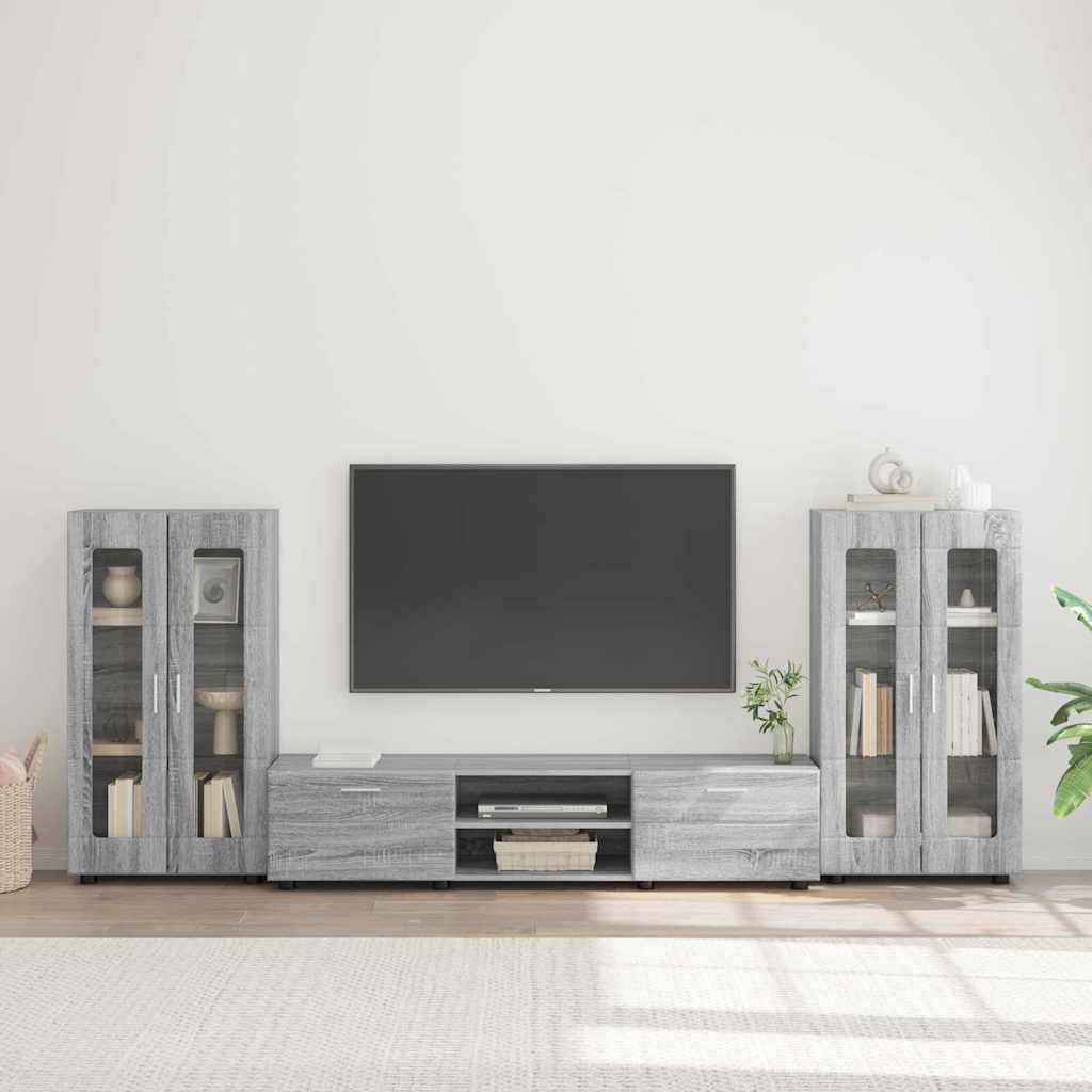TV-Schrankset | Lowboard | Vitrine mit Glastüren | Fersehmöbel | 2-tlg Möbelset