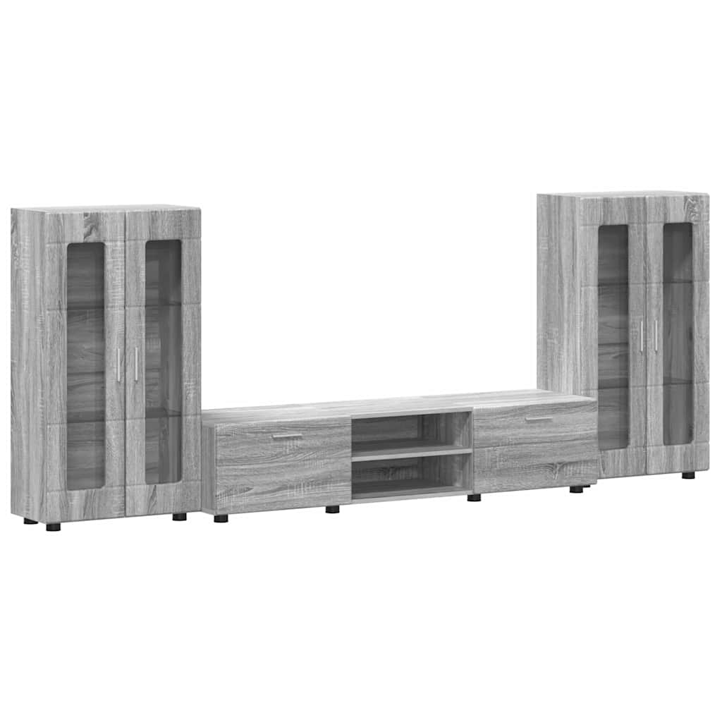 TV-Schrankset | Lowboard | Vitrine mit Glastüren | Fersehmöbel | 2-tlg Möbelset