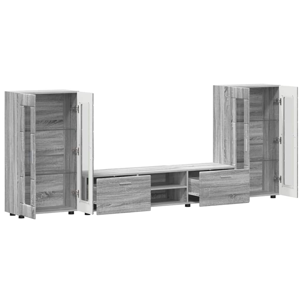 TV-Schrankset | Lowboard | Vitrine mit Glastüren | Fersehmöbel | 2-tlg Möbelset