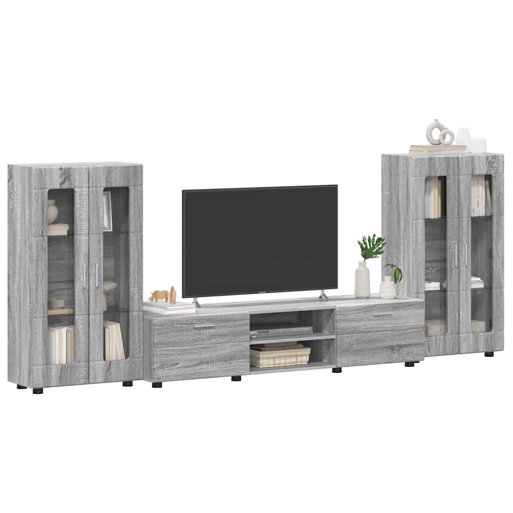 TV-Schrankset | Lowboard | Vitrine mit Glastüren | Fersehmöbel | 2-tlg Möbelset