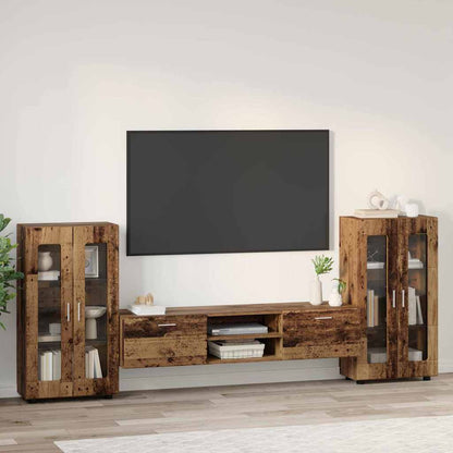 TV-Schrankset | Lowboard | Vitrine mit Glastüren | Fersehmöbel | 2-tlg Möbelset