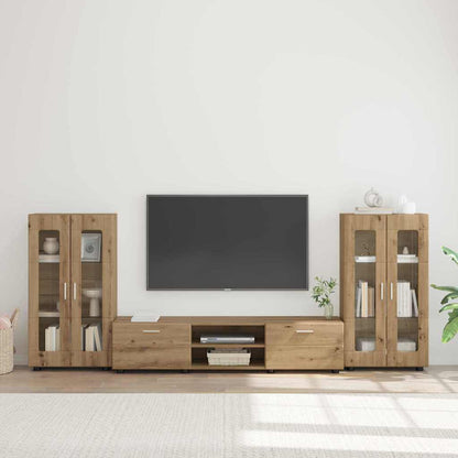 TV-Schrankset | Lowboard | Vitrine mit Glastüren | Fersehmöbel | 2-tlg Möbelset