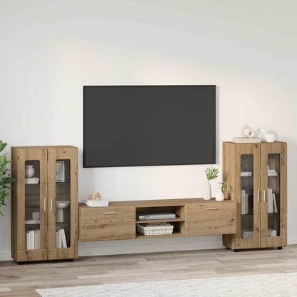 TV-Schrankset | Lowboard | Vitrine mit Glastüren | Fersehmöbel | 2-tlg Möbelset