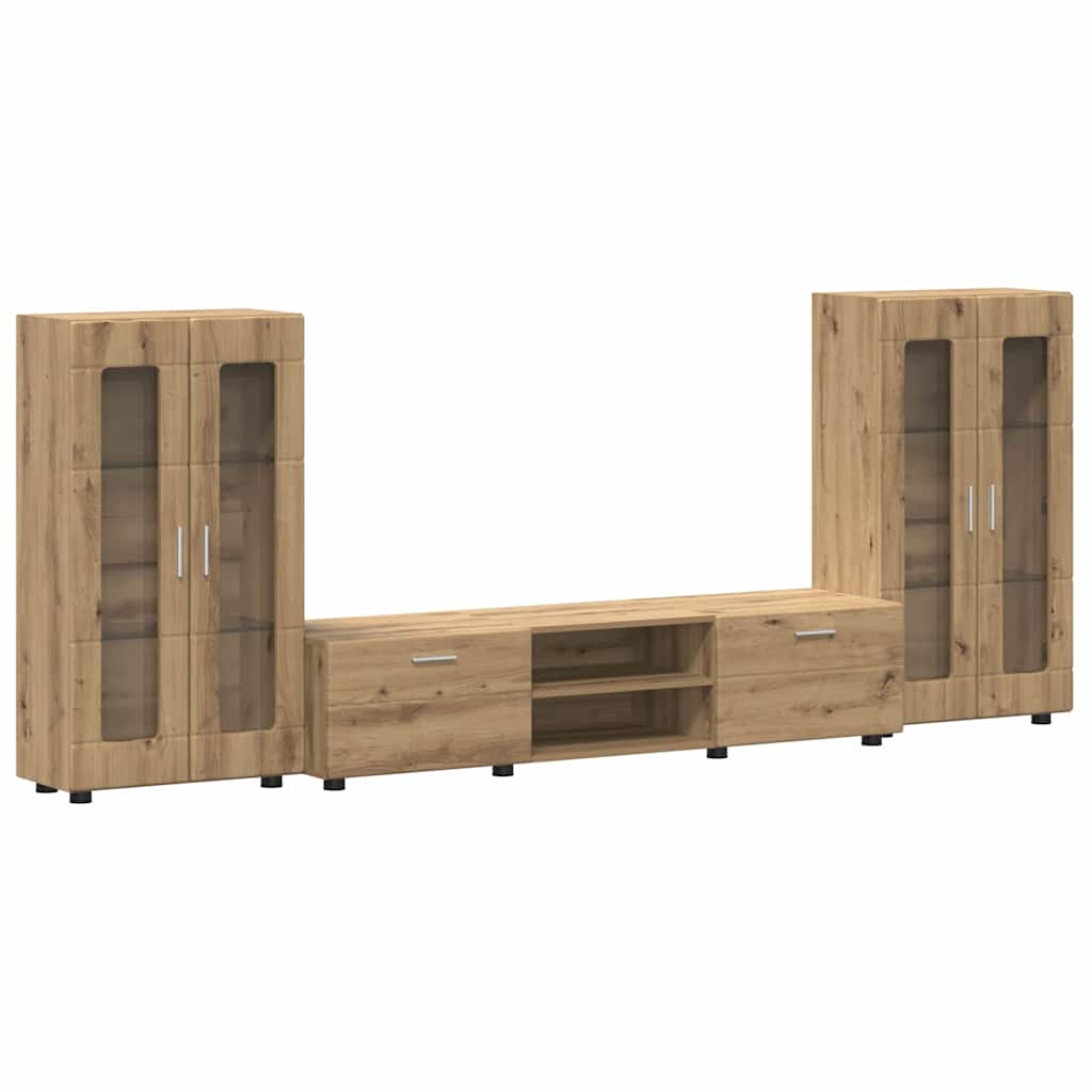 TV-Schrankset | Lowboard | Vitrine mit Glastüren | Fersehmöbel | 2-tlg Möbelset