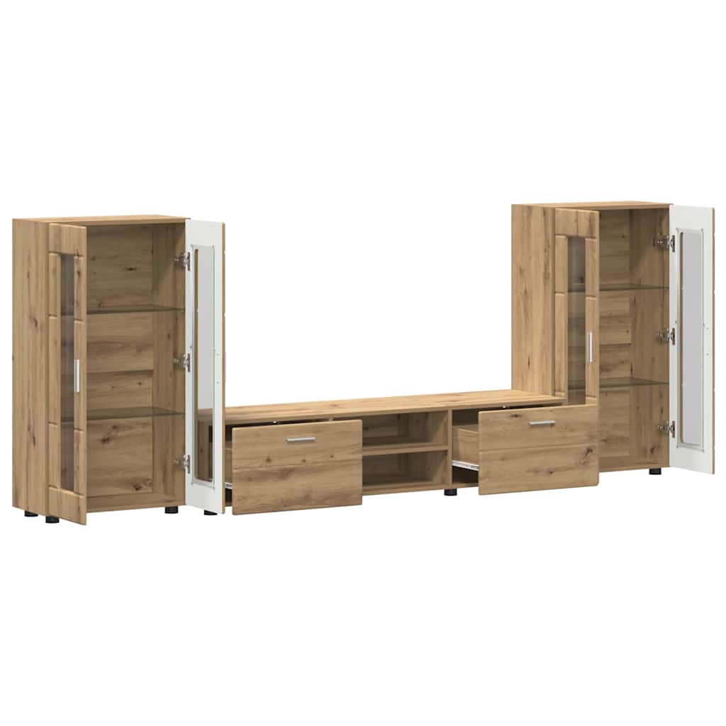 TV-Schrankset | Lowboard | Vitrine mit Glastüren | Fersehmöbel | 2-tlg Möbelset