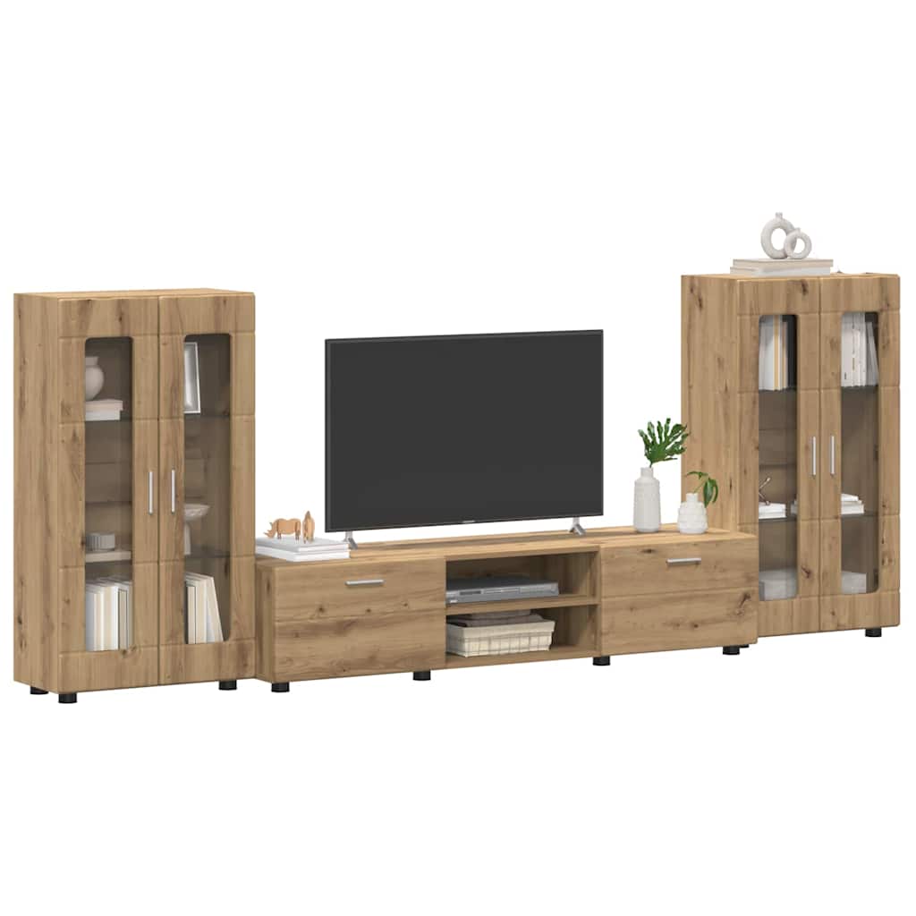 TV-Schrankset | Lowboard | Vitrine mit Glastüren | Fersehmöbel | 2-tlg Möbelset