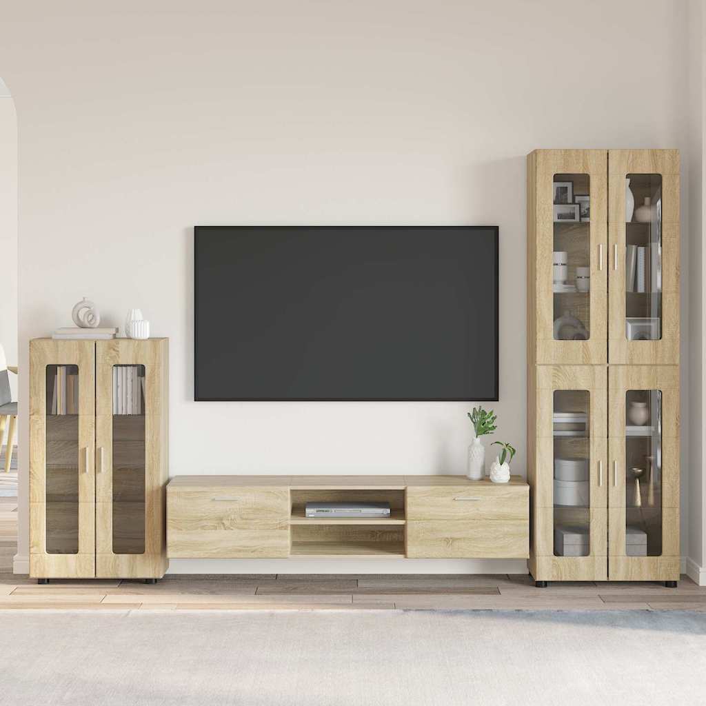 TOP Wohnwand | Vitrinenschrank | Highboard | TV-Schrankset | Lowboard | 182 cm