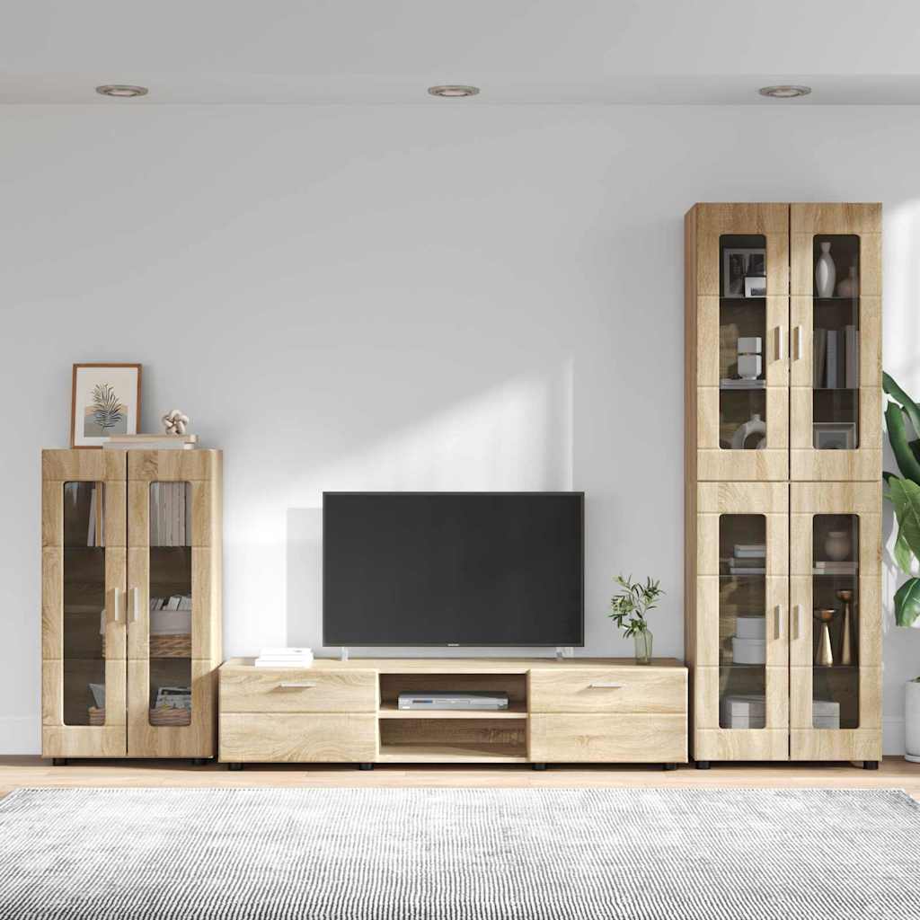 TOP Wohnwand | Vitrinenschrank | Highboard | TV-Schrankset | Lowboard | 182 cm