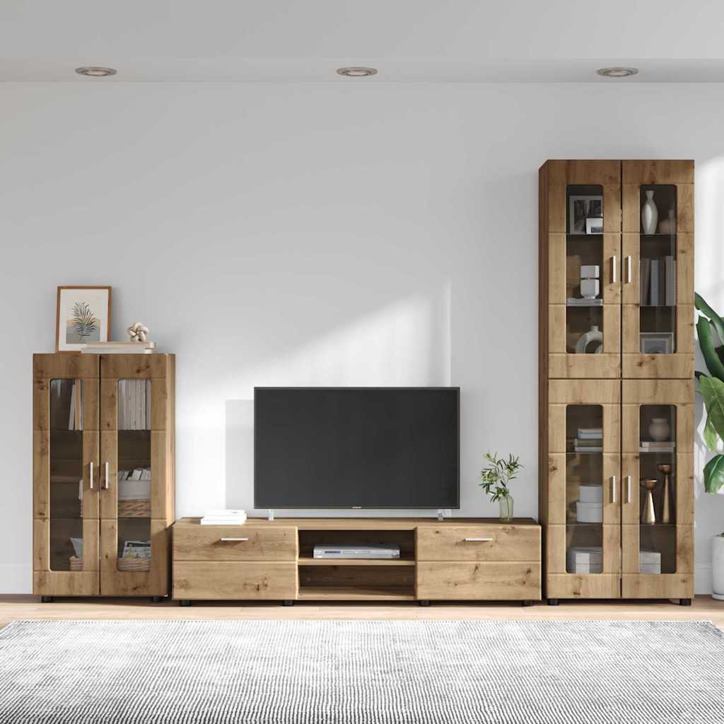 TOP Wohnwand | Vitrinenschrank | Highboard | TV-Schrankset | Lowboard | 182 cm