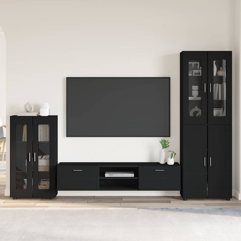Komplettset TV-Wand | Highboard | Lowboard | Vitrinenschrank | 3-teiliges Set
