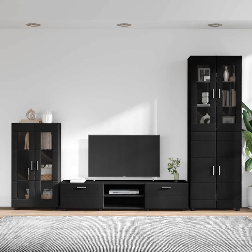 Komplettset TV-Wand | Highboard | Lowboard | Vitrinenschrank | 3-teiliges Set