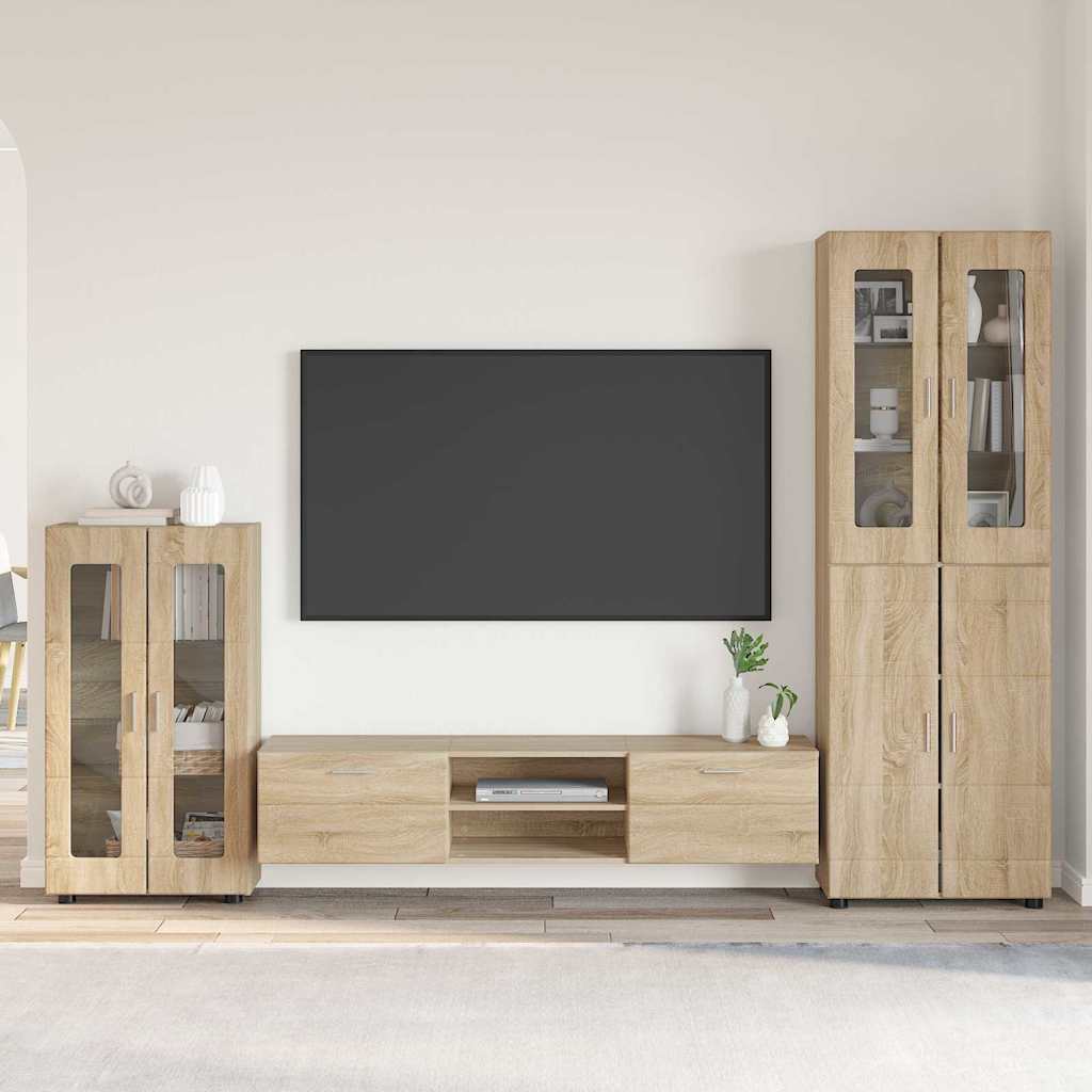 Komplettset TV-Wand | Highboard | Lowboard | Vitrinenschrank | 3-teiliges Set