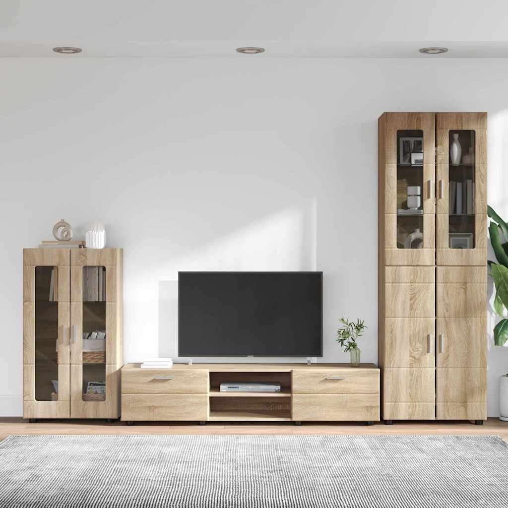 Komplettset TV-Wand | Highboard | Lowboard | Vitrinenschrank | 3-teiliges Set