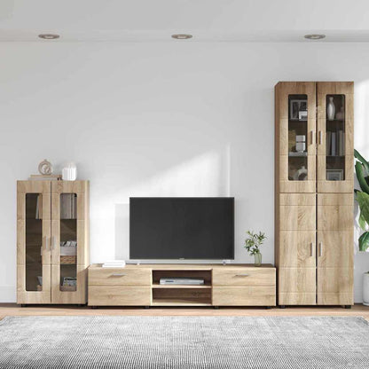 Komplettset TV-Wand | Highboard | Lowboard | Vitrinenschrank | 3-teiliges Set