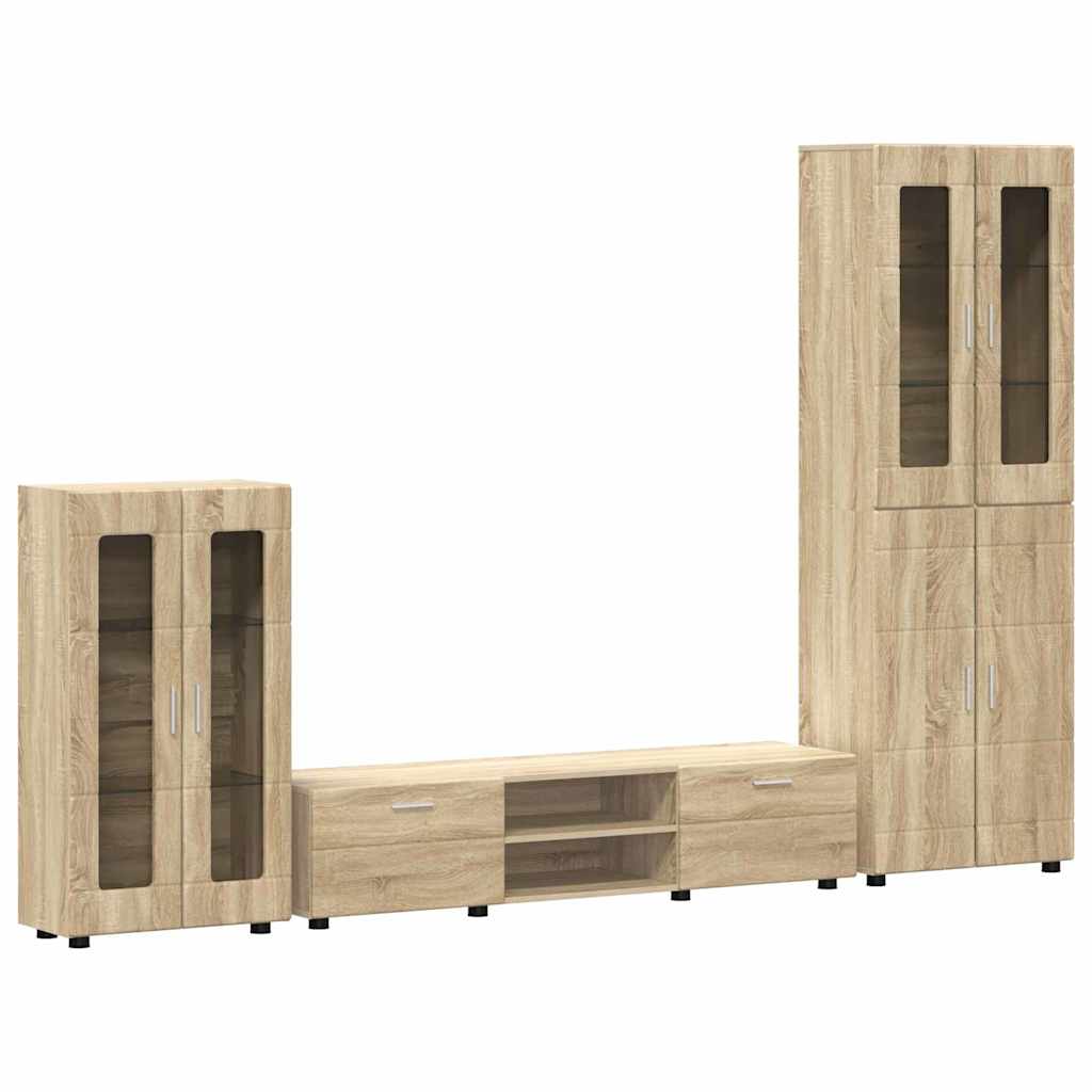 Komplettset TV-Wand | Highboard | Lowboard | Vitrinenschrank | 3-teiliges Set