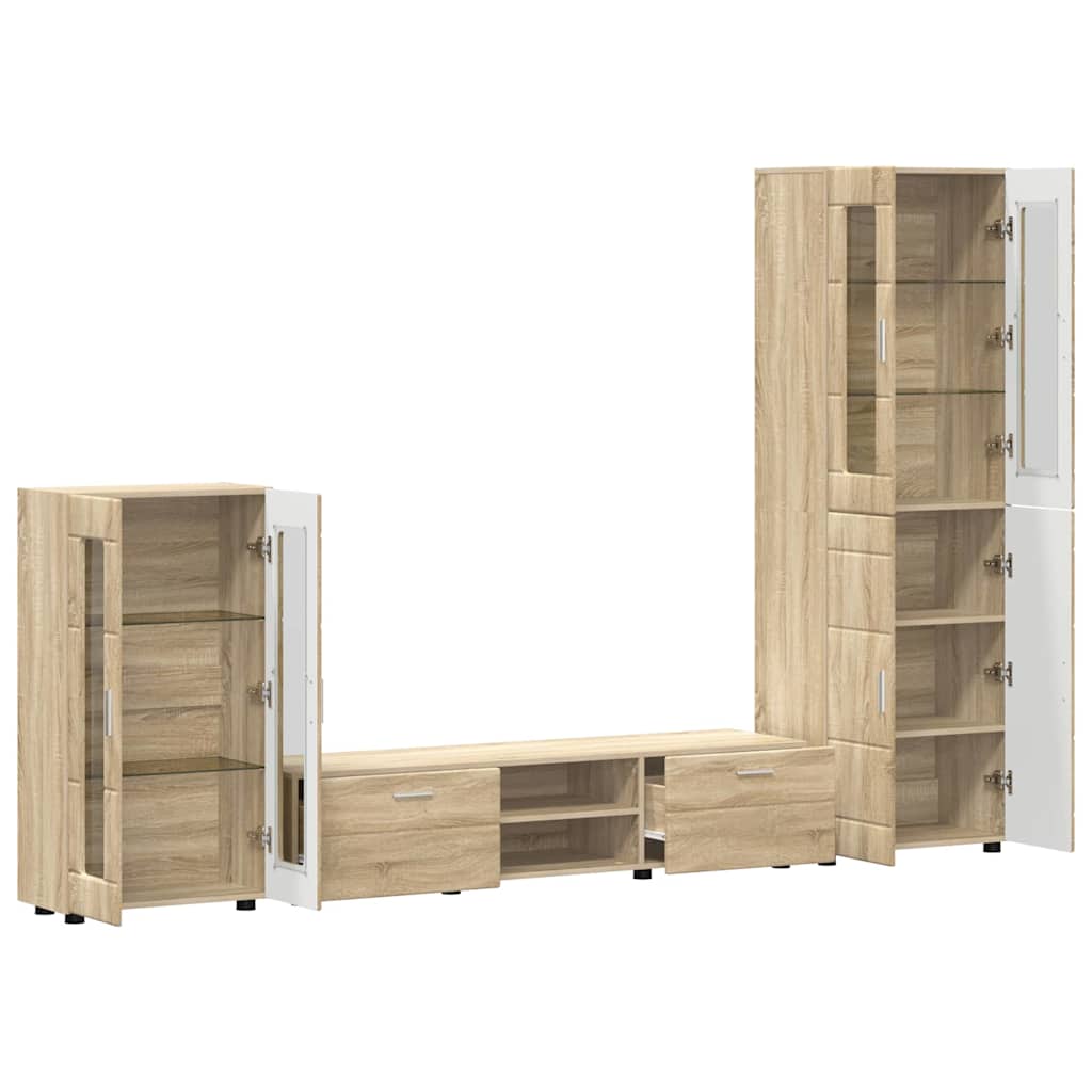 Komplettset TV-Wand | Highboard | Lowboard | Vitrinenschrank | 3-teiliges Set