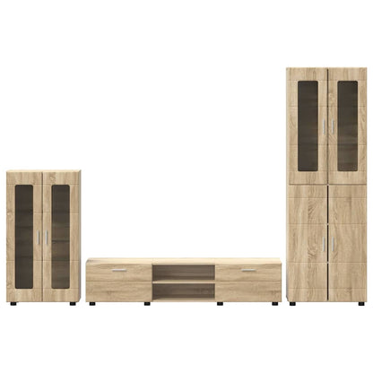 Komplettset TV-Wand | Highboard | Lowboard | Vitrinenschrank | 3-teiliges Set