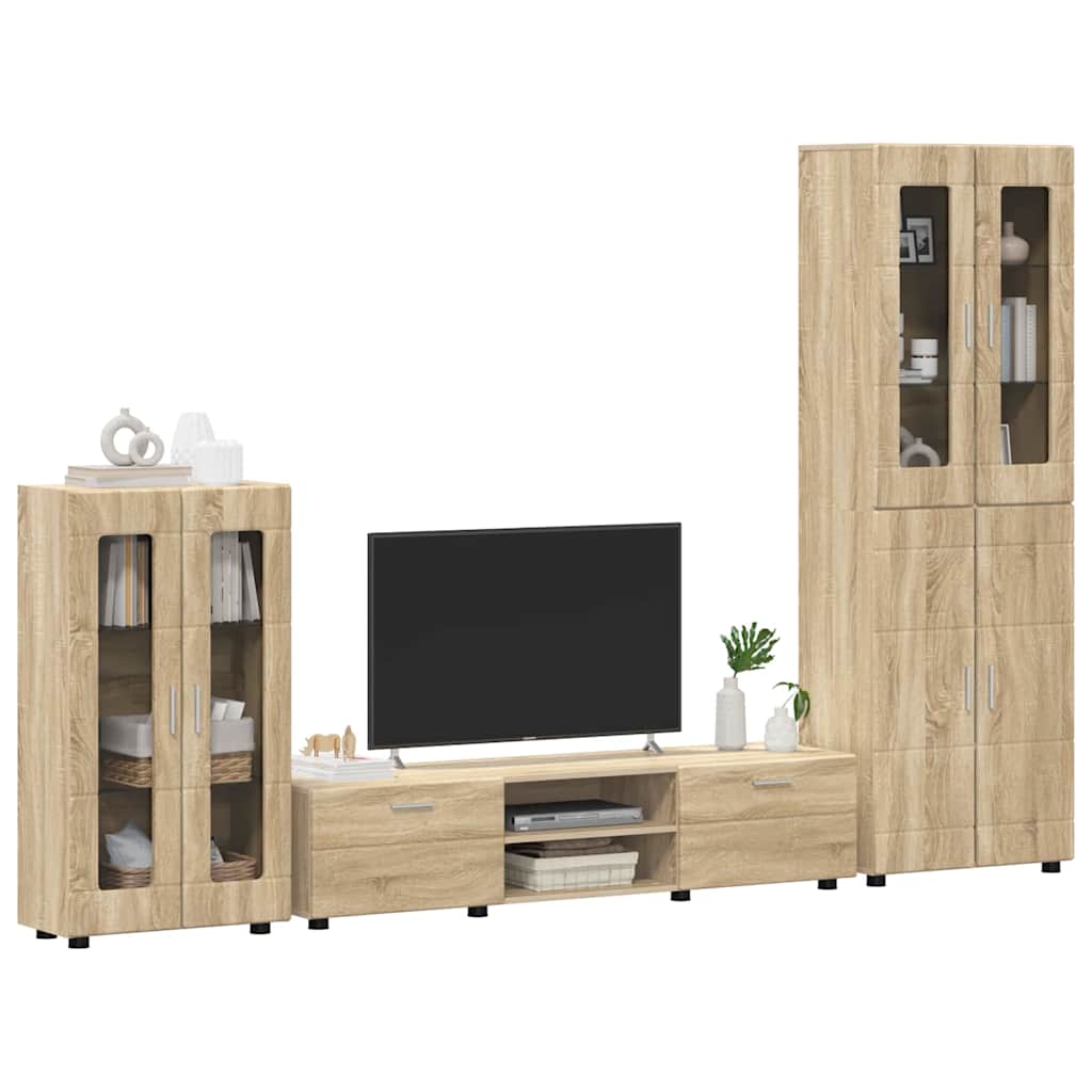 Komplettset TV-Wand | Highboard | Lowboard | Vitrinenschrank | 3-teiliges Set