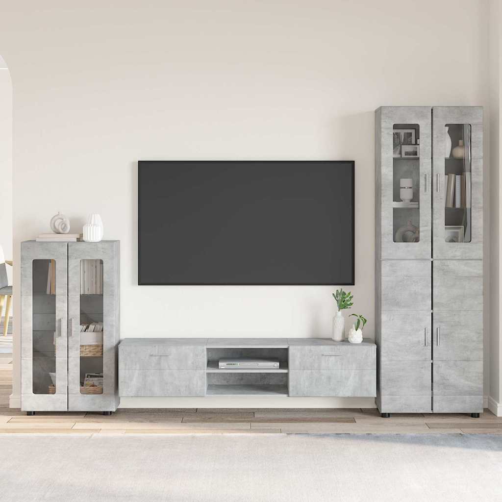 Komplettset TV-Wand | Highboard | Lowboard | Vitrinenschrank | 3-teiliges Set