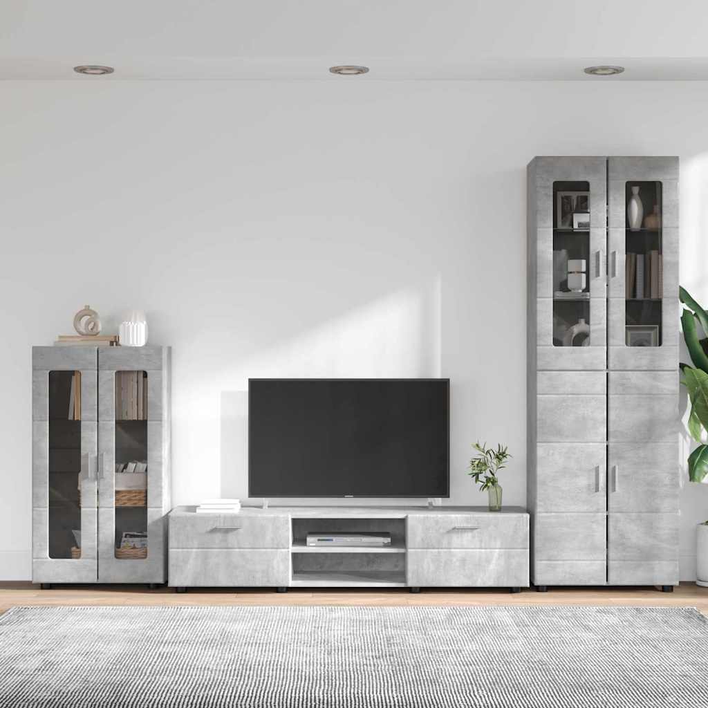 Komplettset TV-Wand | Highboard | Lowboard | Vitrinenschrank | 3-teiliges Set