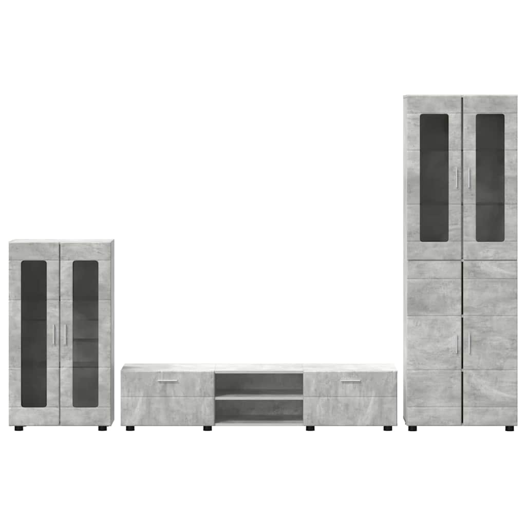 Komplettset TV-Wand | Highboard | Lowboard | Vitrinenschrank | 3-teiliges Set