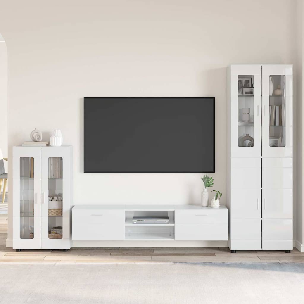 Komplettset TV-Wand | Highboard | Lowboard | Vitrinenschrank | 3-teiliges Set