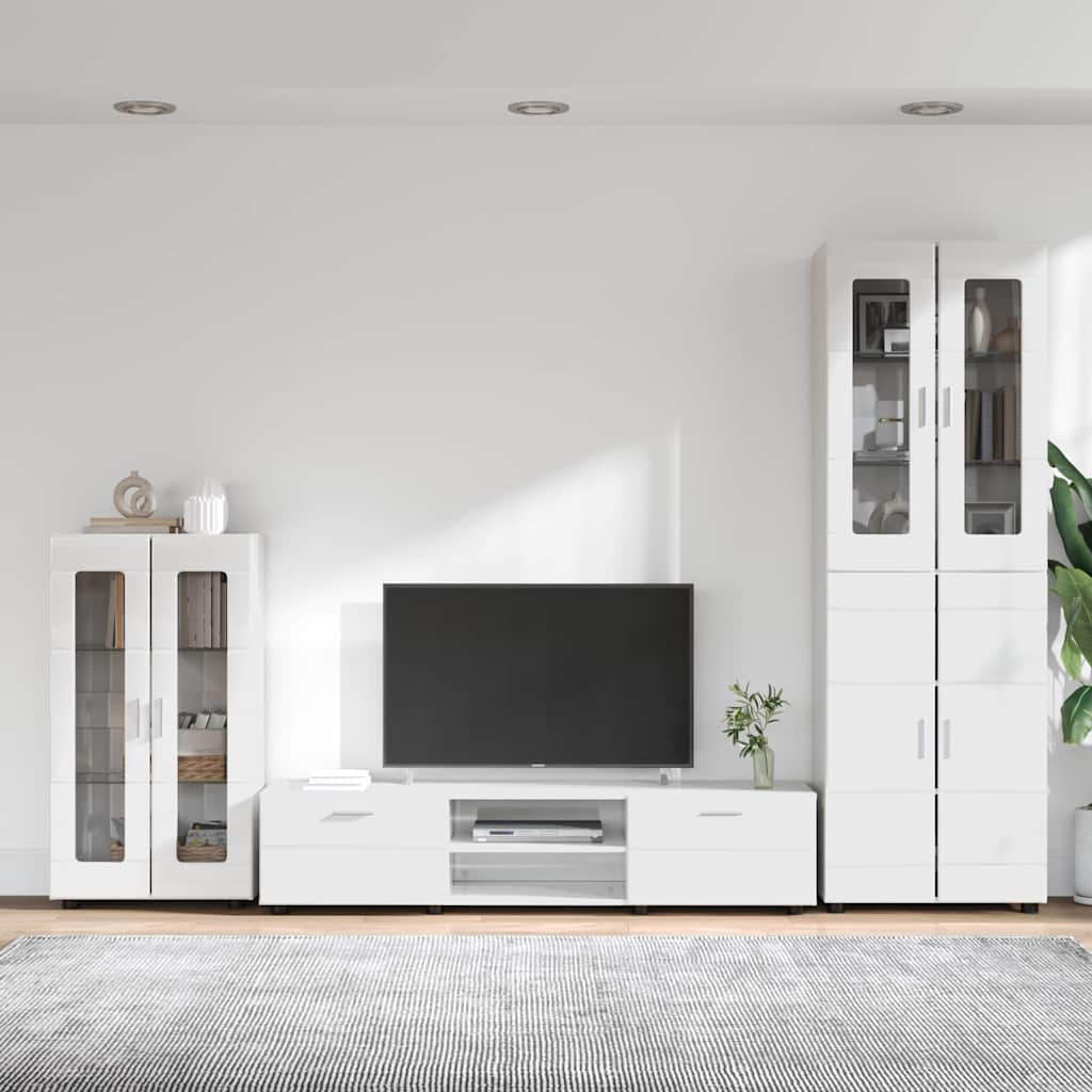 Komplettset TV-Wand | Highboard | Lowboard | Vitrinenschrank | 3-teiliges Set
