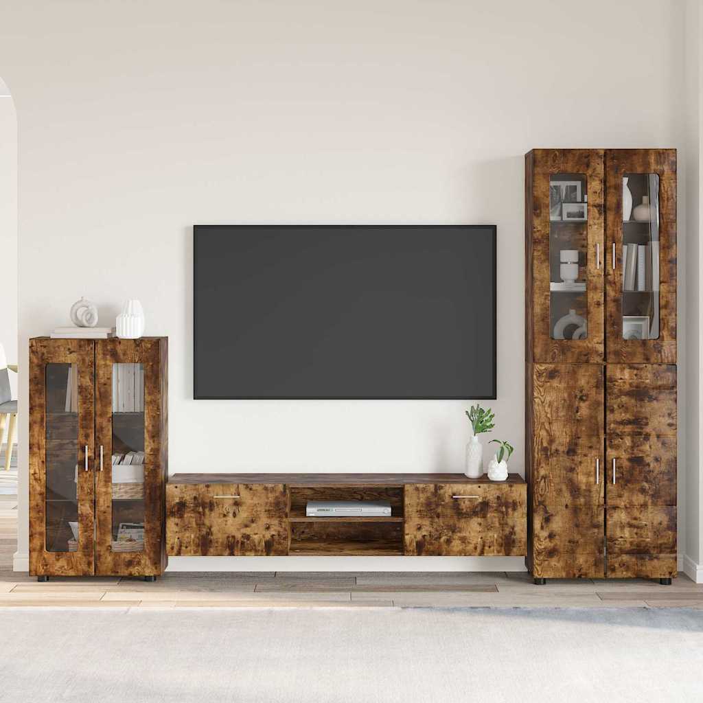 Komplettset TV-Wand | Highboard | Lowboard | Vitrinenschrank | 3-teiliges Set