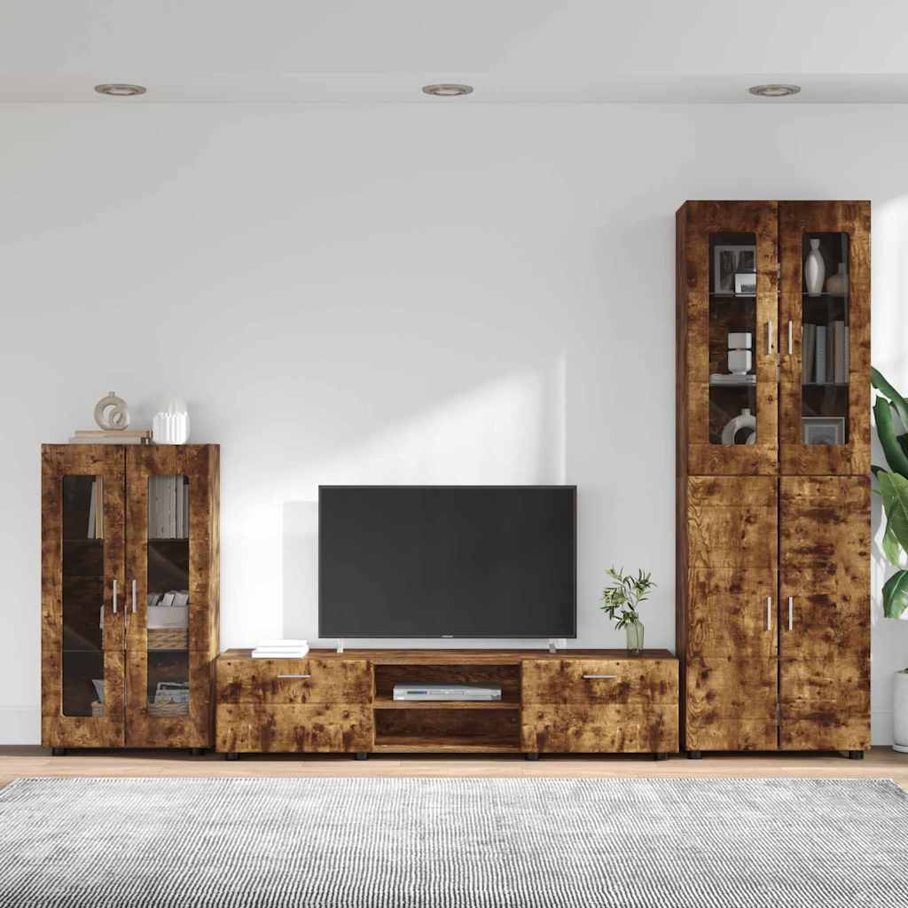 Komplettset TV-Wand | Highboard | Lowboard | Vitrinenschrank | 3-teiliges Set