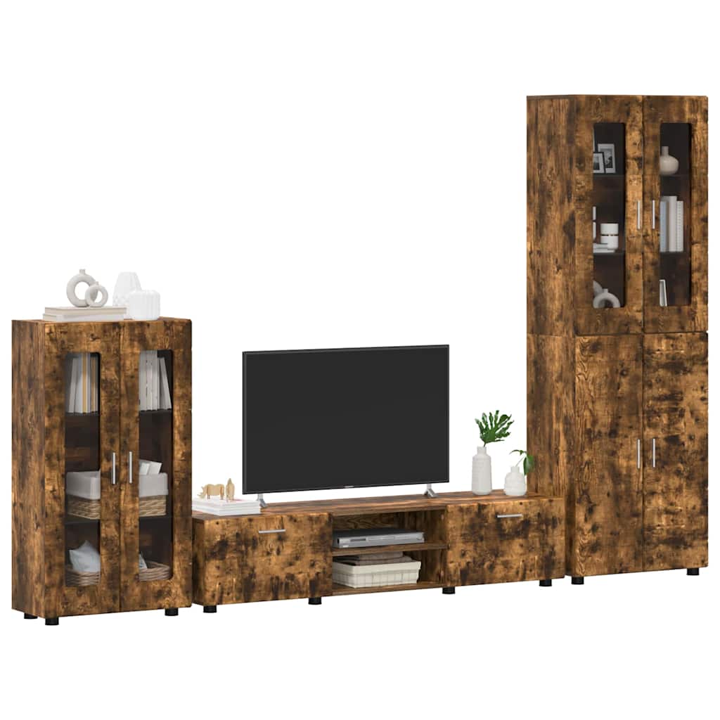 Komplettset TV-Wand | Highboard | Lowboard | Vitrinenschrank | 3-teiliges Set