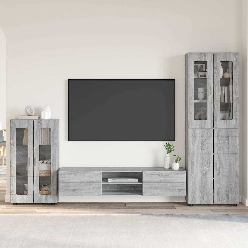 Komplettset TV-Wand | Highboard | Lowboard | Vitrinenschrank | 3-teiliges Set