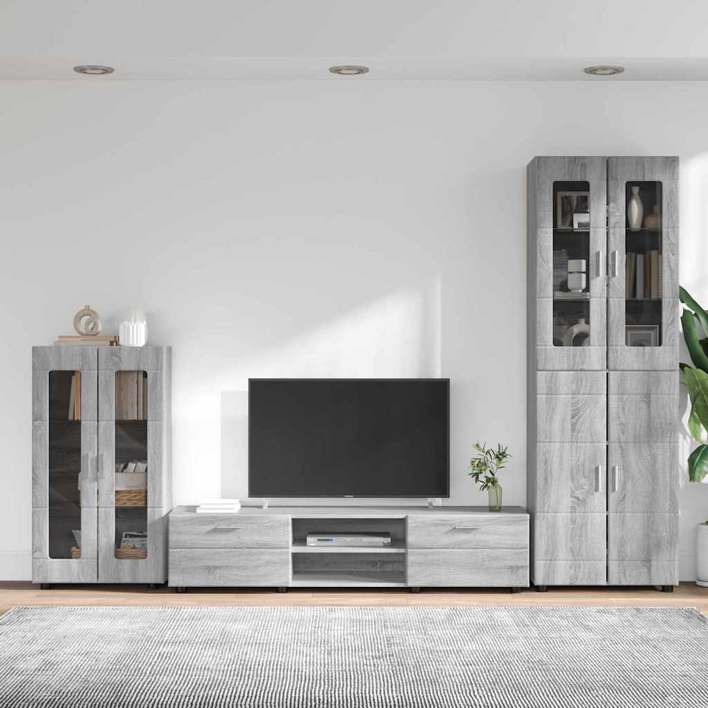 Komplettset TV-Wand | Highboard | Lowboard | Vitrinenschrank | 3-teiliges Set