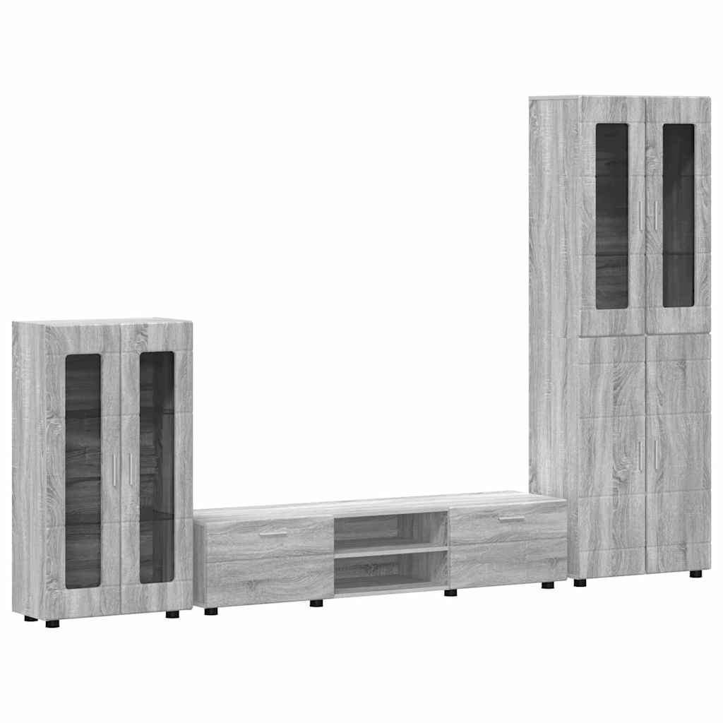 Komplettset TV-Wand | Highboard | Lowboard | Vitrinenschrank | 3-teiliges Set
