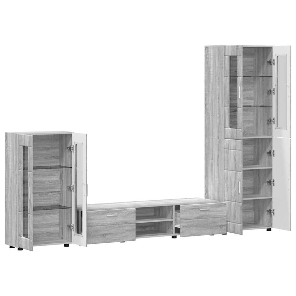 Komplettset TV-Wand | Highboard | Lowboard | Vitrinenschrank | 3-teiliges Set