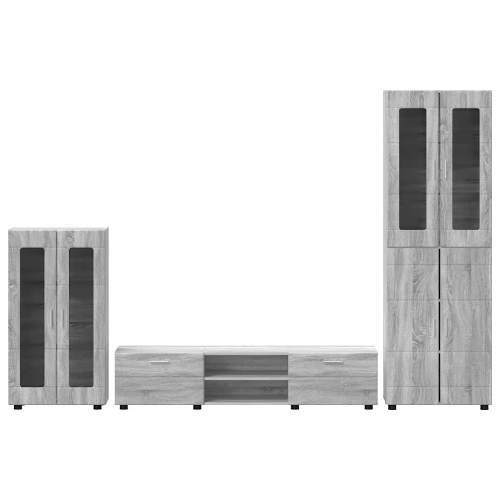 Komplettset TV-Wand | Highboard | Lowboard | Vitrinenschrank | 3-teiliges Set