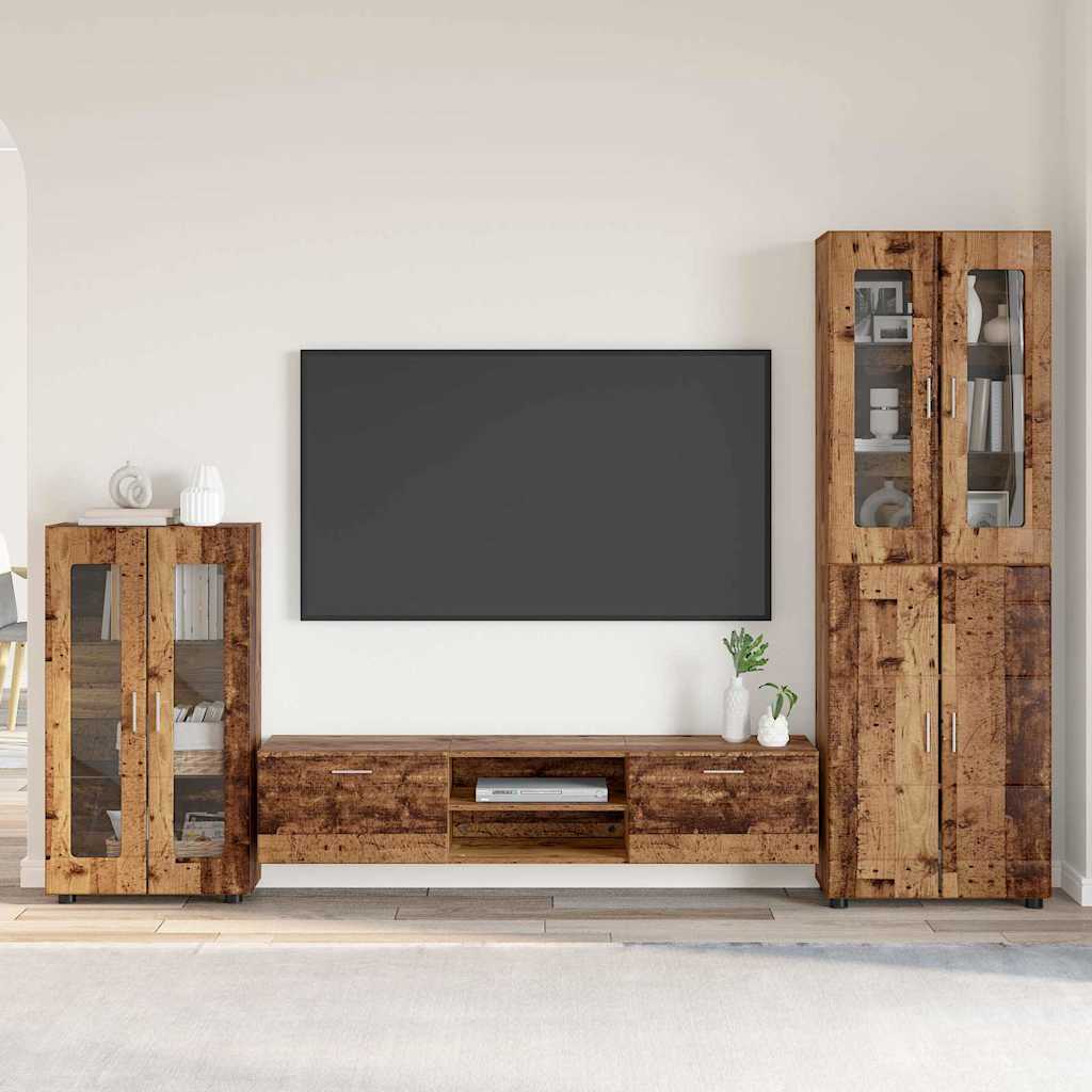 Komplettset TV-Wand | Highboard | Lowboard | Vitrinenschrank | 3-teiliges Set