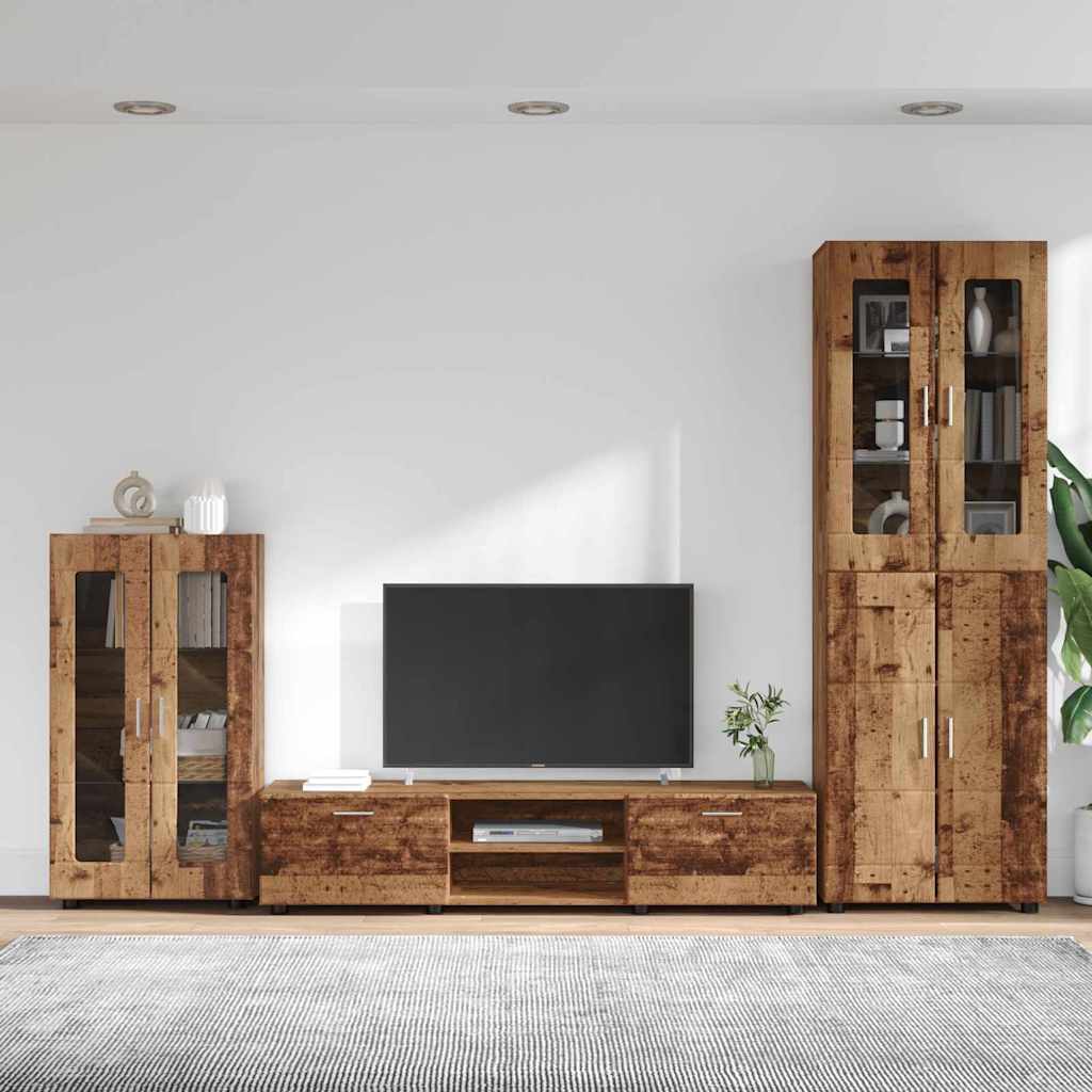 Komplettset TV-Wand | Highboard | Lowboard | Vitrinenschrank | 3-teiliges Set