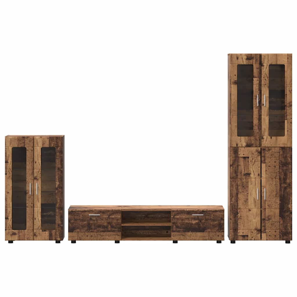 Komplettset TV-Wand | Highboard | Lowboard | Vitrinenschrank | 3-teiliges Set