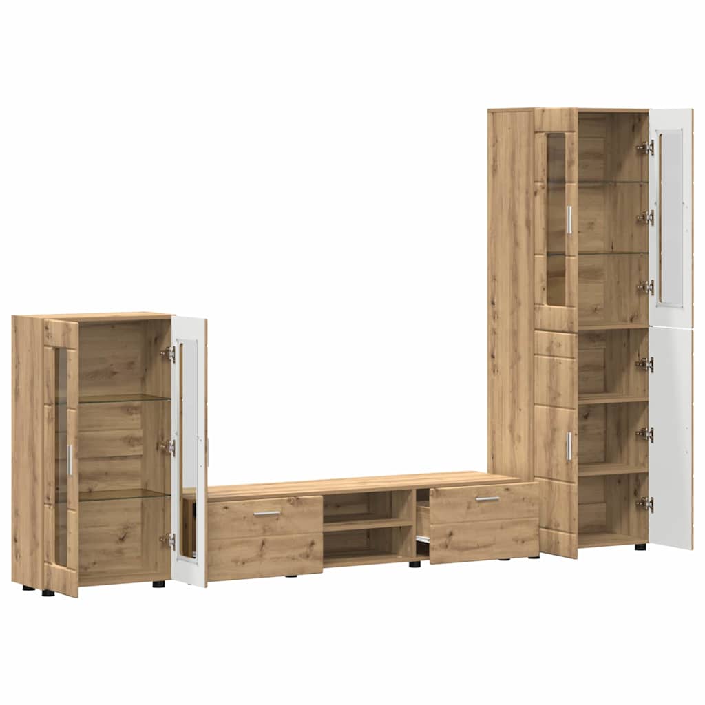 Komplettset TV-Wand | Highboard | Lowboard | Vitrinenschrank | 3-teiliges Set