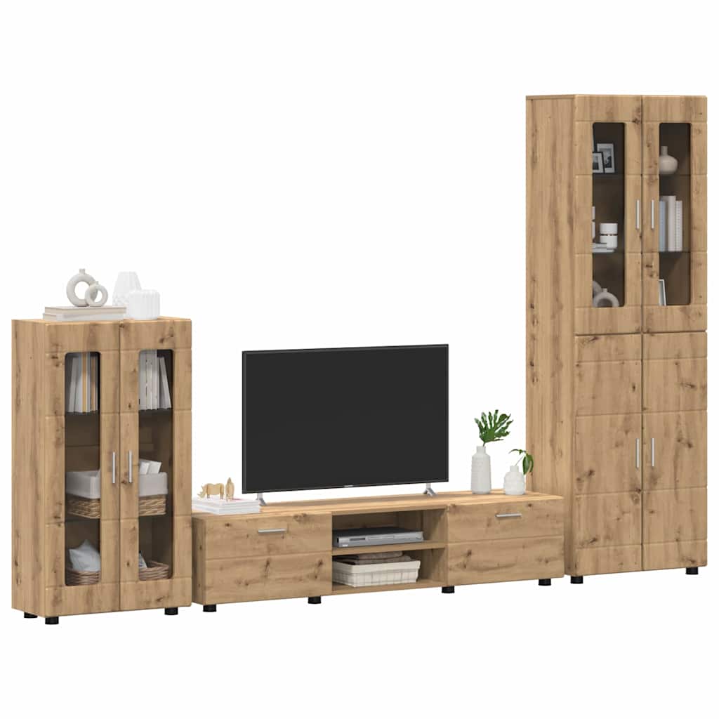 Komplettset TV-Wand | Highboard | Lowboard | Vitrinenschrank | 3-teiliges Set