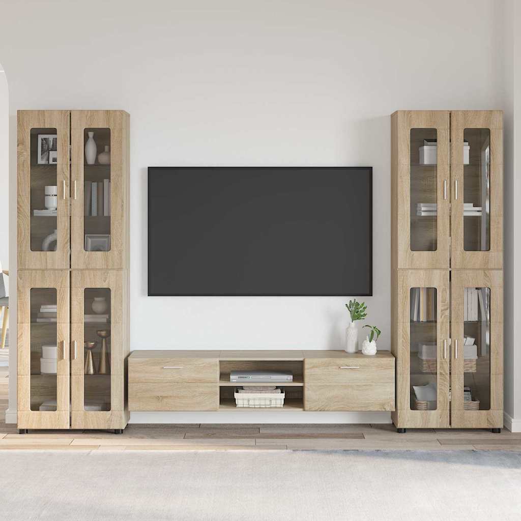 TV-Schrankset | 2 Hochränke / Highboard | Lowboard | Vitrinenschrank | 3-tlg Set