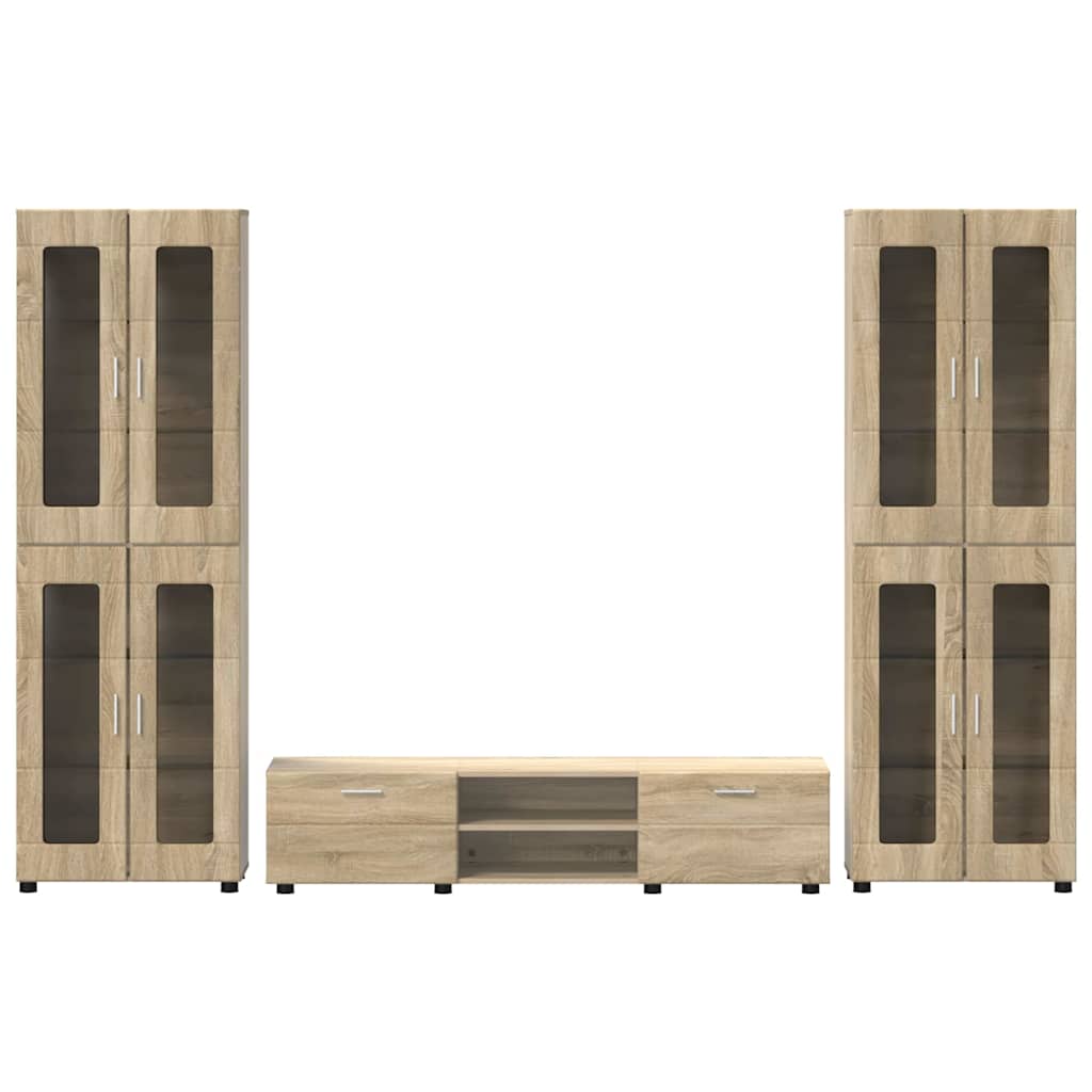 TV-Schrankset | 2 Hochränke / Highboard | Lowboard | Vitrinenschrank | 3-tlg Set