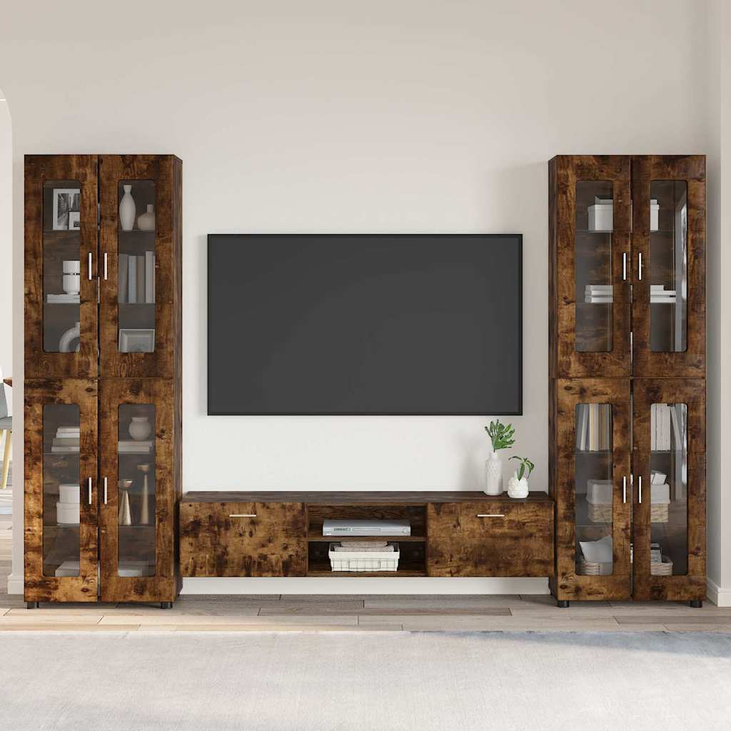 TV-Schrankset | 2 Hochränke / Highboard | Lowboard | Vitrinenschrank | 3-tlg Set