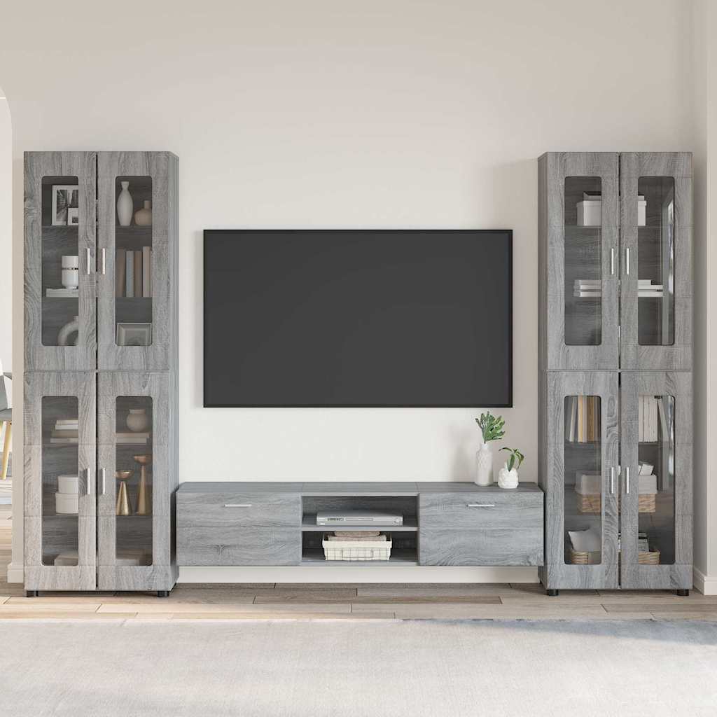 TV-Schrankset | 2 Hochränke / Highboard | Lowboard | Vitrinenschrank | 3-tlg Set