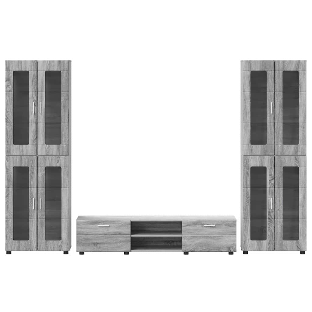 TV-Schrankset | 2 Hochränke / Highboard | Lowboard | Vitrinenschrank | 3-tlg Set