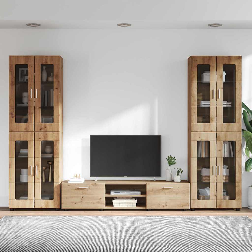 TV-Schrankset | 2 Hochränke / Highboard | Lowboard | Vitrinenschrank | 3-tlg Set