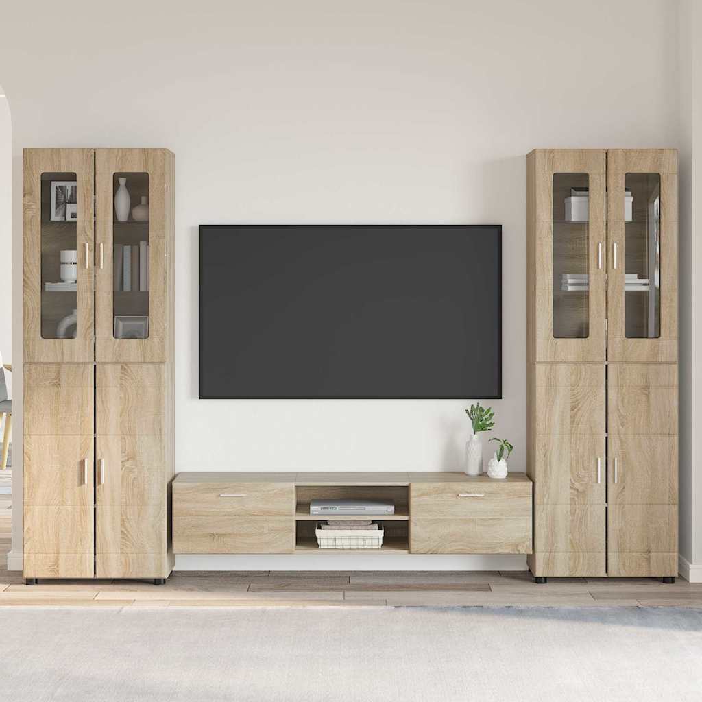 TV-Schrankset | 2 Hochränke / Highboard | Lowboard | Vitrinenschrank | 3-tlg Set
