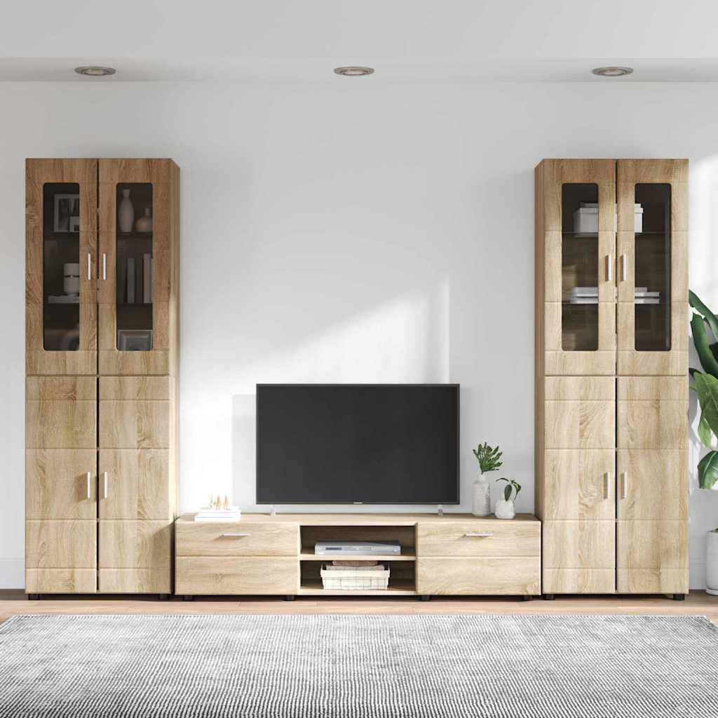 TV-Schrankset | 2 Hochränke / Highboard | Lowboard | Vitrinenschrank | 3-tlg Set