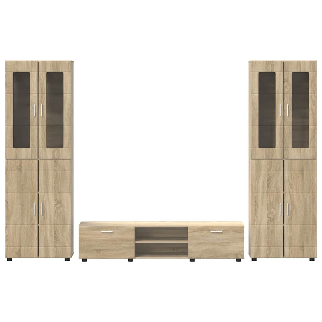 TV-Schrankset | 2 Hochränke / Highboard | Lowboard | Vitrinenschrank | 3-tlg Set