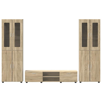 TV-Schrankset | 2 Hochränke / Highboard | Lowboard | Vitrinenschrank | 3-tlg Set